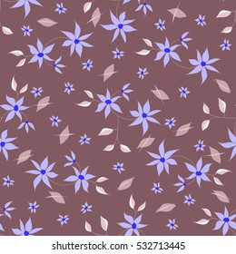 Hand drawn seamless floral pattern in pastel colors. Delicate small flowers and leaves on dark background for textile, wallpaper, fabric, cloth, paper, wrapping