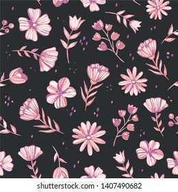Hand drawn seamless floral vector pattern.
Vector background of doodle flowers.