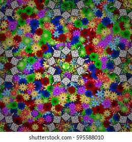 Hand drawn seamless flower illustration. Seamless pattern abstract floral background. Vector sketch of many abstract flowers colorful.