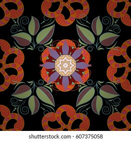 Hand drawn seamless flower illustration. Seamless pattern abstract floral background. Vector sketch of many abstract flowers in colors.