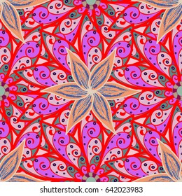 Hand drawn seamless flower illustration. Seamless pattern abstract floral background. Vector sketch of many abstract flowers in blue colors.