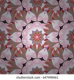 Hand drawn seamless flower illustration. Seamless pattern abstract floral background. Vector sketch of many abstract flowers in blue colors.