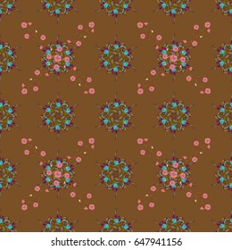 Hand drawn seamless flower illustration. Seamless pattern abstract floral background. Vector sketch of many abstract flowers in blue colors.