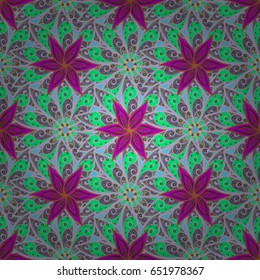 Hand drawn seamless flower illustration. Seamless pattern abstract floral background. Vector sketch of many abstract flowers in colors.