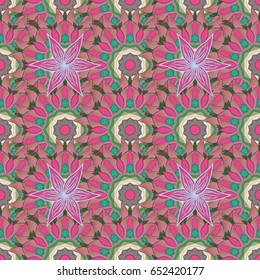 Hand drawn seamless flower illustration. Seamless pattern abstract floral background. Vector sketch of many abstract flowers in colors.