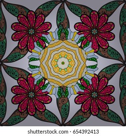 Hand drawn seamless flower illustration. Seamless pattern abstract floral background. Vector sketch of many abstract flowers in colors.