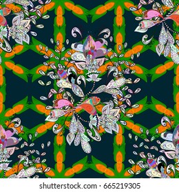 Hand drawn seamless flower illustration. Seamless pattern abstract floral background. Vector sketch of many abstract flowers in colors.