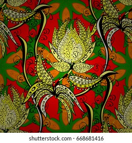 Hand drawn seamless flower illustration. Seamless pattern abstract floral background. Vector sketch of many abstract flowers in colors.