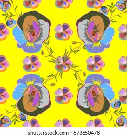 Hand drawn seamless flower illustration. Seamless pattern abstract floral background. Vector sketch of many abstract colored flowers.