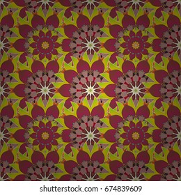 Hand drawn seamless flower illustration. Seamless pattern abstract floral background. Vector sketch of many abstract flowers in colors.