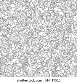 Hand drawn seamless Flower pattern. Doodle style. 