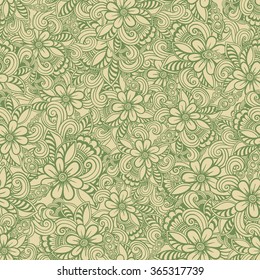 Hand drawn seamless Flower pattern. Doodle style.