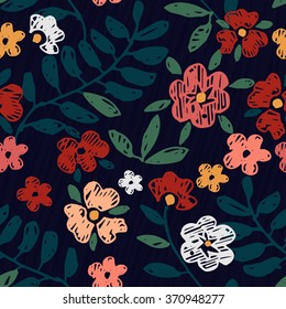 Hand Drawn Seamless Flower Pattern 