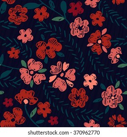 Hand Drawn Seamless Flower Pattern 