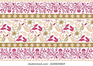 Hand drawn seamless flower sketch. Outline floral elements in repeating layout. Modern textile pattern for bedsheet covers.

