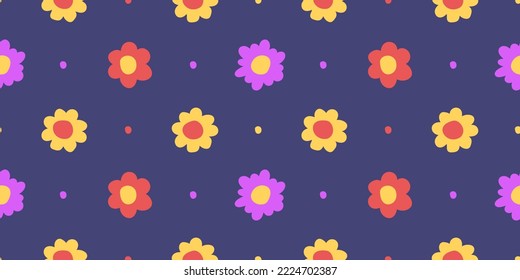 Fondo vectorial de flores sin costura dibujado a mano. Niños dibujando flores de color.