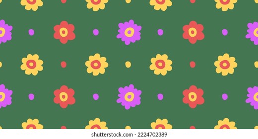 Fondo vectorial de flores sin costura dibujado a mano. Niños dibujando flores de color.