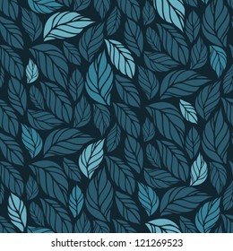 Hand Drawn Seamless Foliage Pattern. Repetitive cute vector background of leaves or feathers