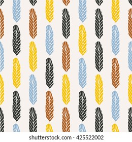 Hand Drawn Seamless Foliage Pattern. Repetitive cute vector background of leaves or feathers