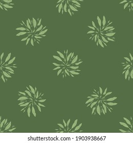 Patrón de bosque sin fisuras dibujado a mano con hojas de ramo. Fondo de oliva verde. Diseño sencillo. Diseño gráfico para envolver texturas de papel y tela. Ilustración vectorial.