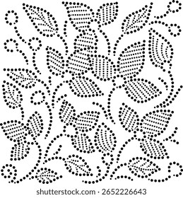 Hand drawn Seamless Geometric Design Pattern of Triangular Flowers with Swirling Leaves and Flower buds, Dotted Triangular Floral Embroidery Vector Illustration for fabric,cushion, curtain, wallpaper 