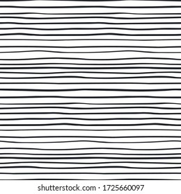 Hand drawn seamless geometric pattern with horizontal stripes, black on white background. Vector illustration. Flat style design. Concept for kids textile print, wallpaper, wrapping paper, packaging.