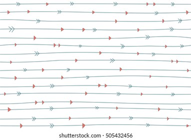 Hand Drawn Seamless Geometric Tribe Pattern with Arrows. Vector Illustration