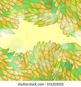 Hand drawn seamless grunge green and yellow  invitation card design with flowers and leaves
