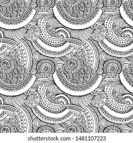 Hand drawn seamless grunge texture. Artistic illustration of rough graphic pattern, ethnic abstract line, tribal ink symbol. Vector coloring image