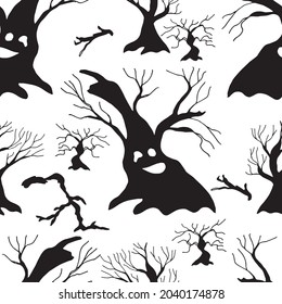 Hand drawn seamless Halloween pattern.The contours of the symbols of the holiday on a transparent background. Vector illustration.