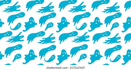 Hand drawn seamless Halloween pattern.The contours of the blue ghosts on a transparent background. Vector illustration.