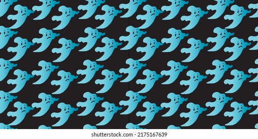 Handgezeichnet nahtloses Halloween-Muster.Die Konturen der blauen Geister auf dunkelblauem Hintergrund. Vektorgrafik.