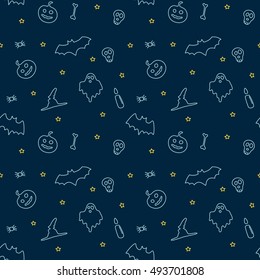 Hand drawn seamless halloween pattern. Holiday vector background.