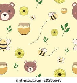 patrón de abejas y abejas sin soldadura dibujado a mano, vector