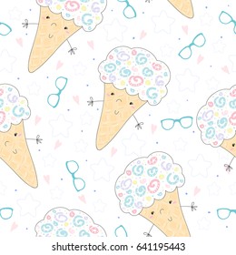 hand drawn seamless ice cream pattern vector illustration