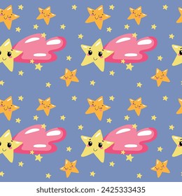 Ilustración sin fisuras dibujada a mano de elementos celestiales en estilo kawaii. Lindos elementos