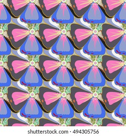 Hand drawn seamless illustration. Vector sketch of many abstract colored flowers.