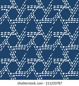 Hand drawn seamless indigo folk pattern