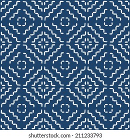 Hand Drawn Seamless Indigo Folk Pattern