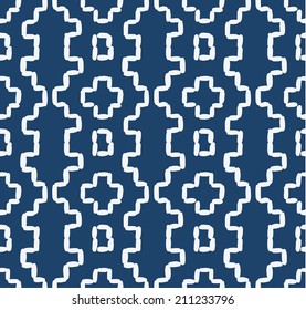 Hand drawn seamless indigo folk pattern