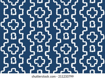 Hand drawn seamless indigo folk pattern