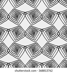 Hand drawn seamless ink pattern with square. Sketch design for print, home decor, textile, wrapping paper, invitation card background, fashion fabric
