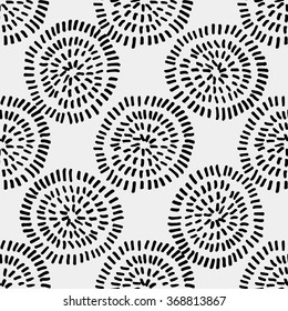 Hand drawn seamless ink pattern with circles. Sketch design for print, home decor, textile, wrapping paper, invitation card background, fashion fabric
