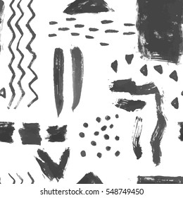 Hand drawn seamless ink pattern with abstract elements. Sketch design for print, home decor, textile, wrapping paper, fashion fabric