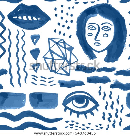 Hand drawn seamless ink pattern with abstract elements. Oil paint brush background. Sketch design for print, home decor, textile, wrapping paper, fashion fabric