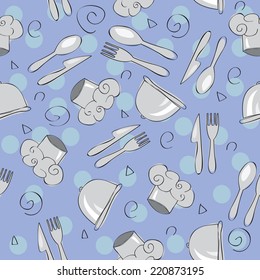 hand drawn seamless kitchen pattern - vector illustration