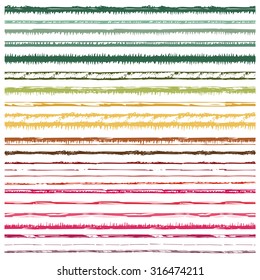 Hand drawn seamless line border set.Grunge pattern, ornament brushes.Colored Doodle decor.For decorating , design template,distressed Vector illustration,abstract sketch background