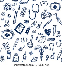 Hand drawn seamless medicine and healthcare background