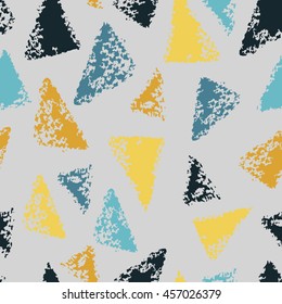 hand drawn seamless modern colorful brush strokes chalk triangles vector pattern