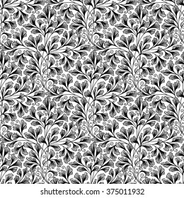 Hand drawn seamless nature pattern - black and white
